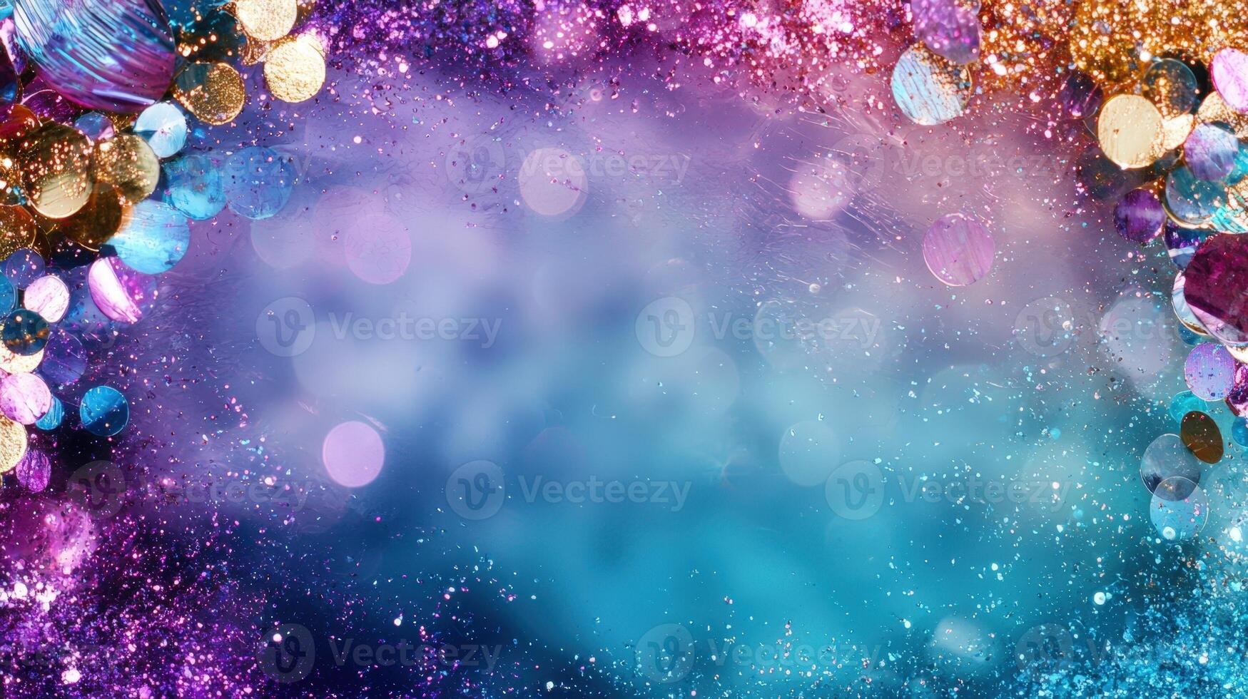 Vibrant abstract bokeh background with sparkling confetti, generating festive mood for celebratory event or holiday design photo