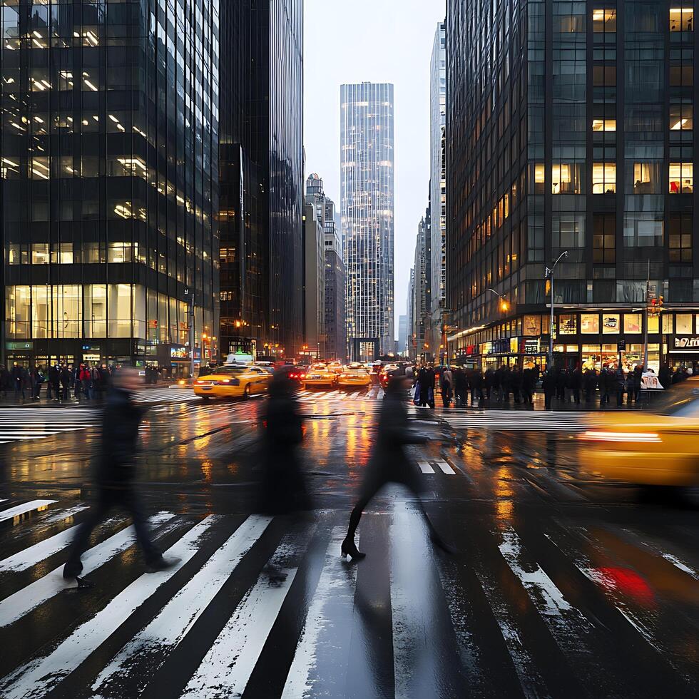 A group of people crossing a street in the rain photo