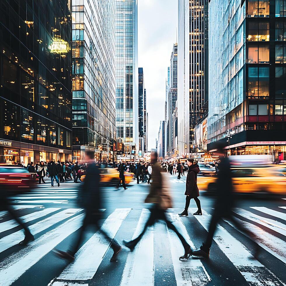 People crossing the street in a busy city photo