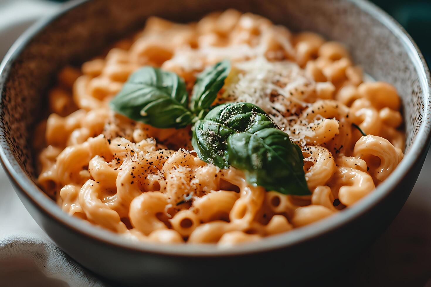 Macaroni and cheese with basil photo