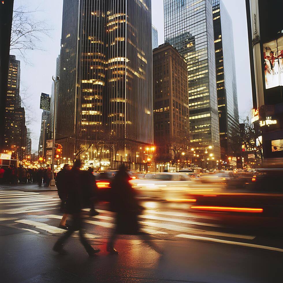 A blurry picture of people walking on a street photo
