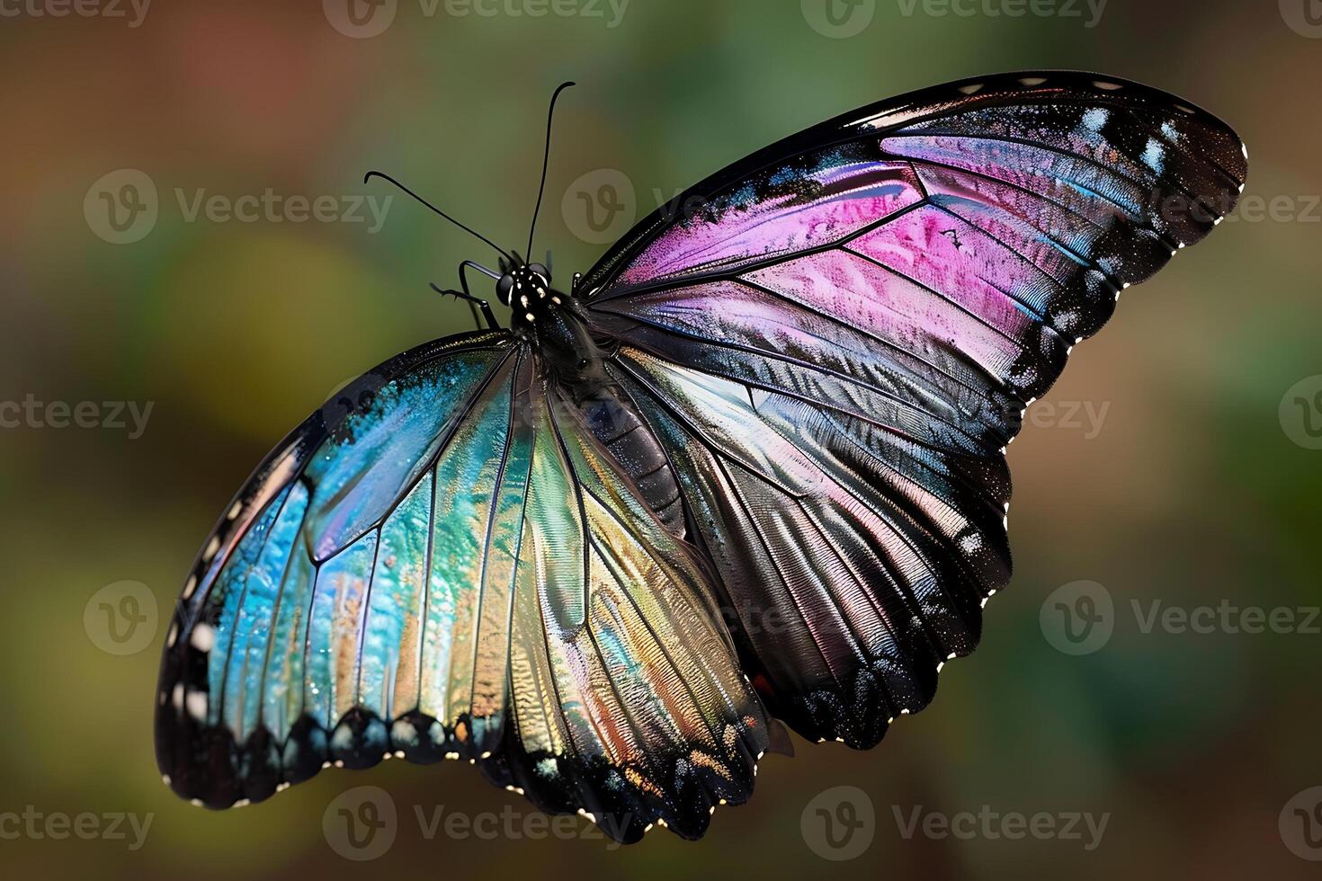 A colorful butterfly with black and blue wings photo