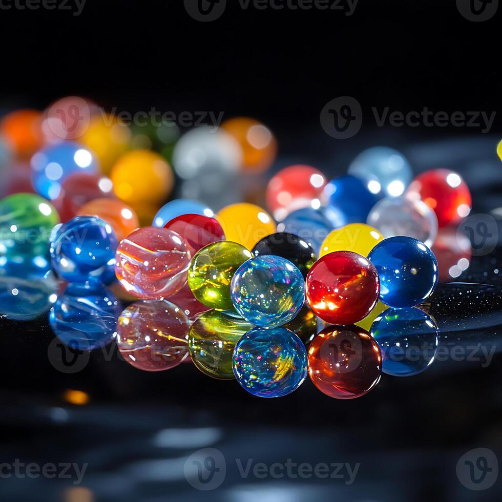 A bunch of colorful marbles on a table photo