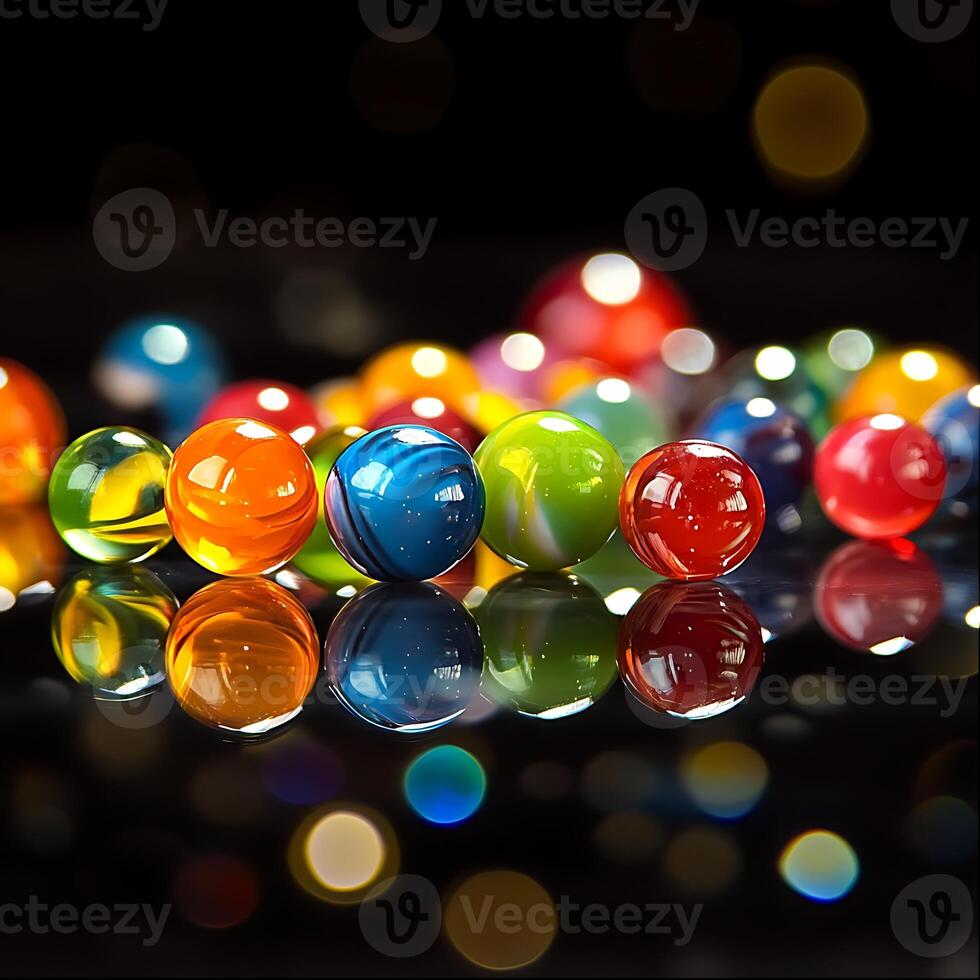 A group of marbles on a table photo
