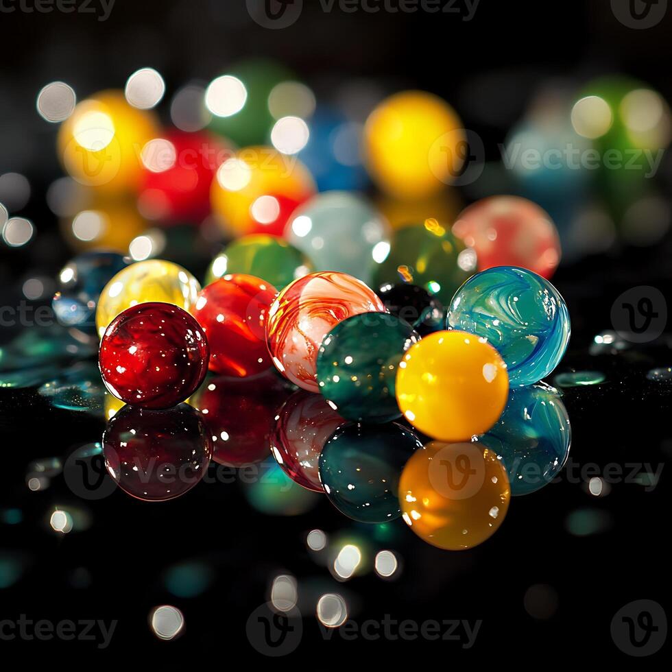 A group of marbles on a table photo