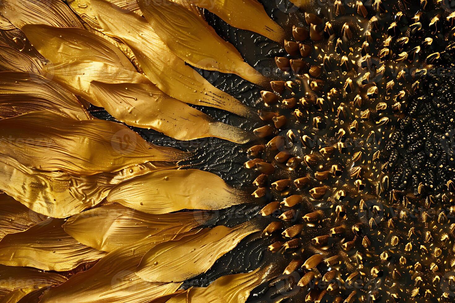 A close up of a sunflower with gold petals photo