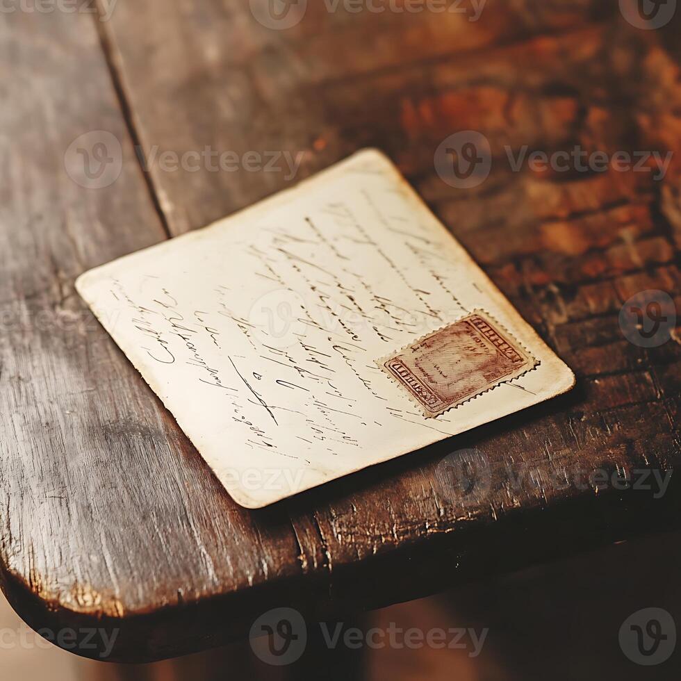 Old letter on a wooden table photo