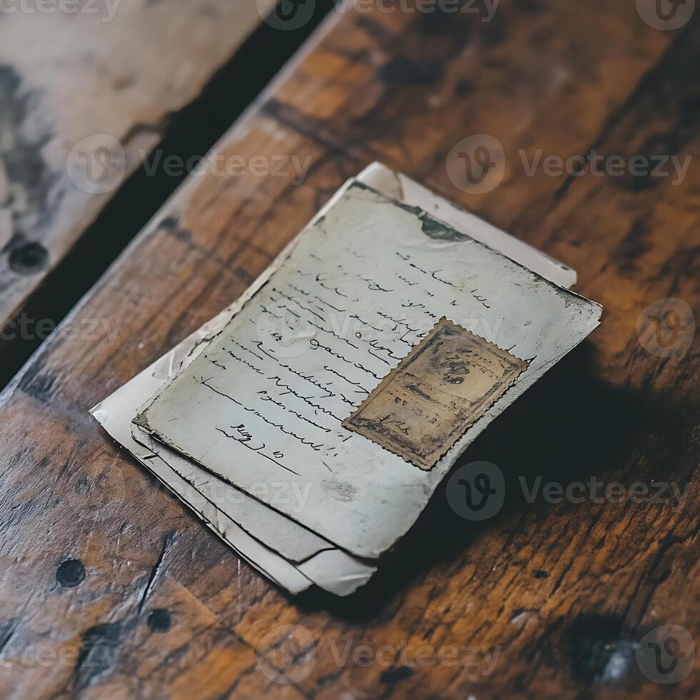 Old letter on a wooden table photo
