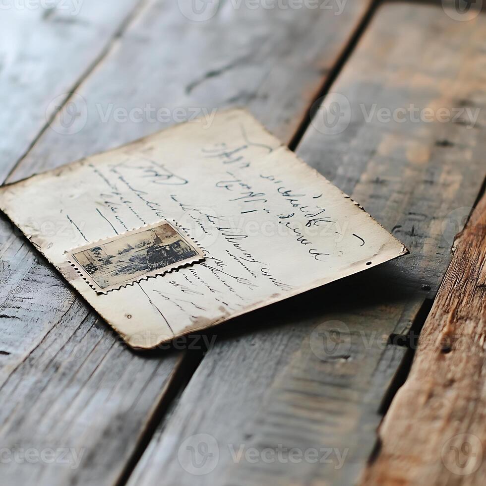 Old letter on wooden table photo