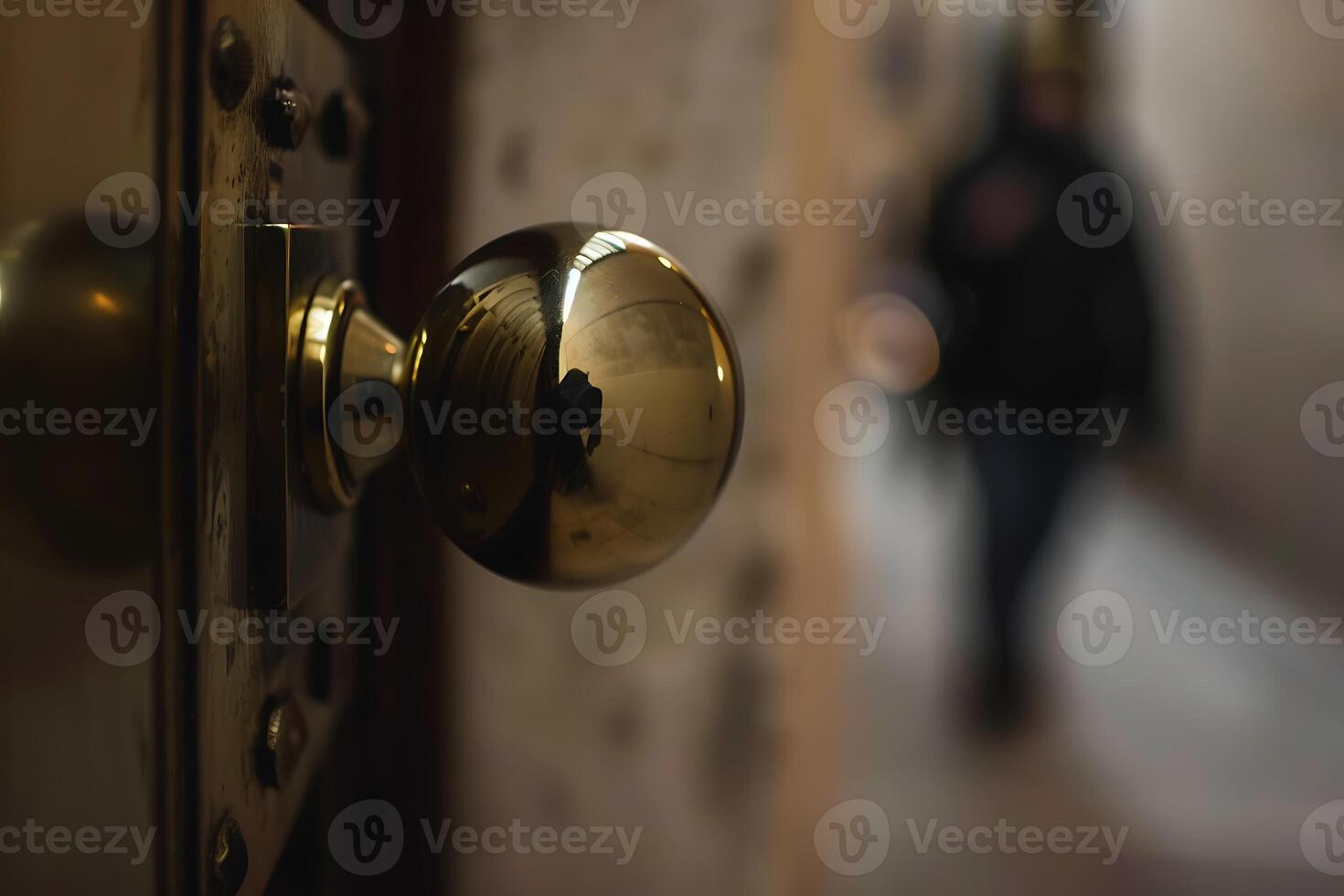 A person in a black jacket is walking in the background photo