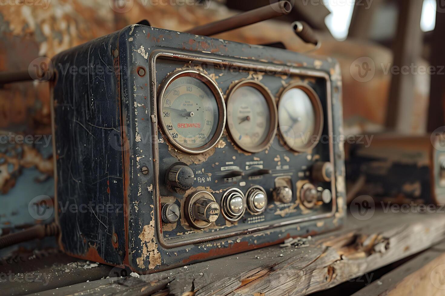 Old radio sitting on a table photo