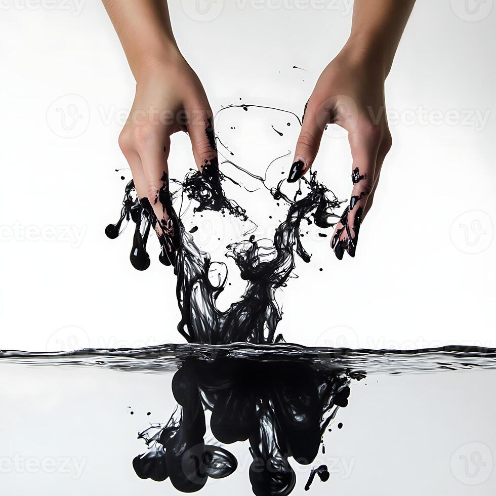 A person's hands are holding a black liquid photo