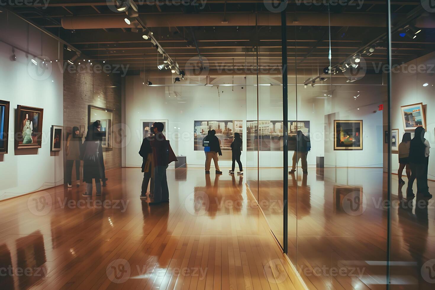People walking through an art museum photo