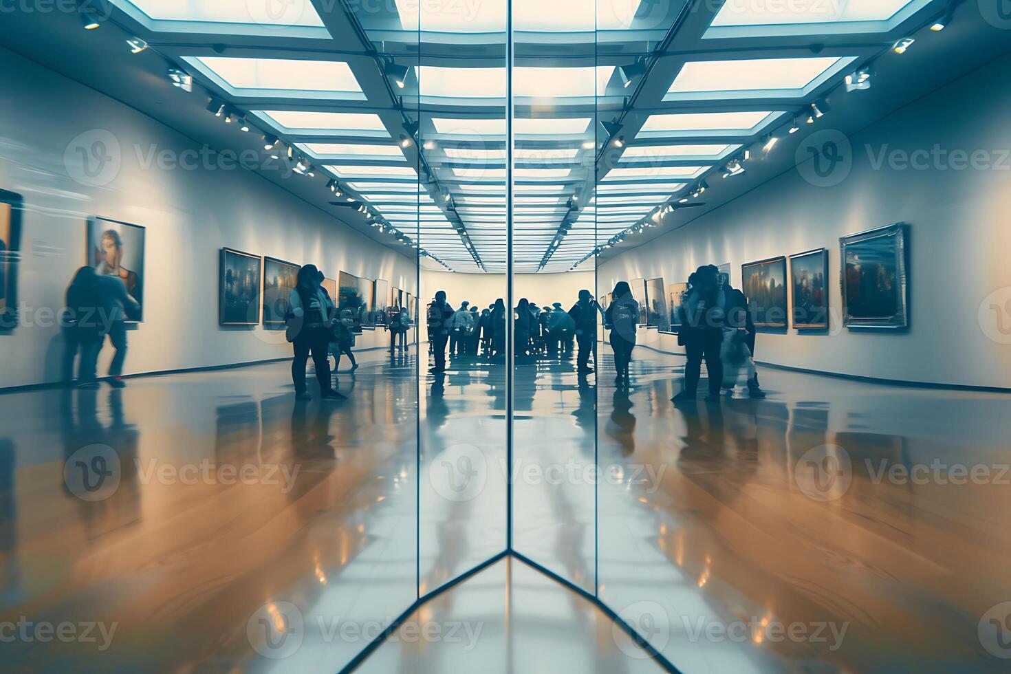 People walking through an art museum photo