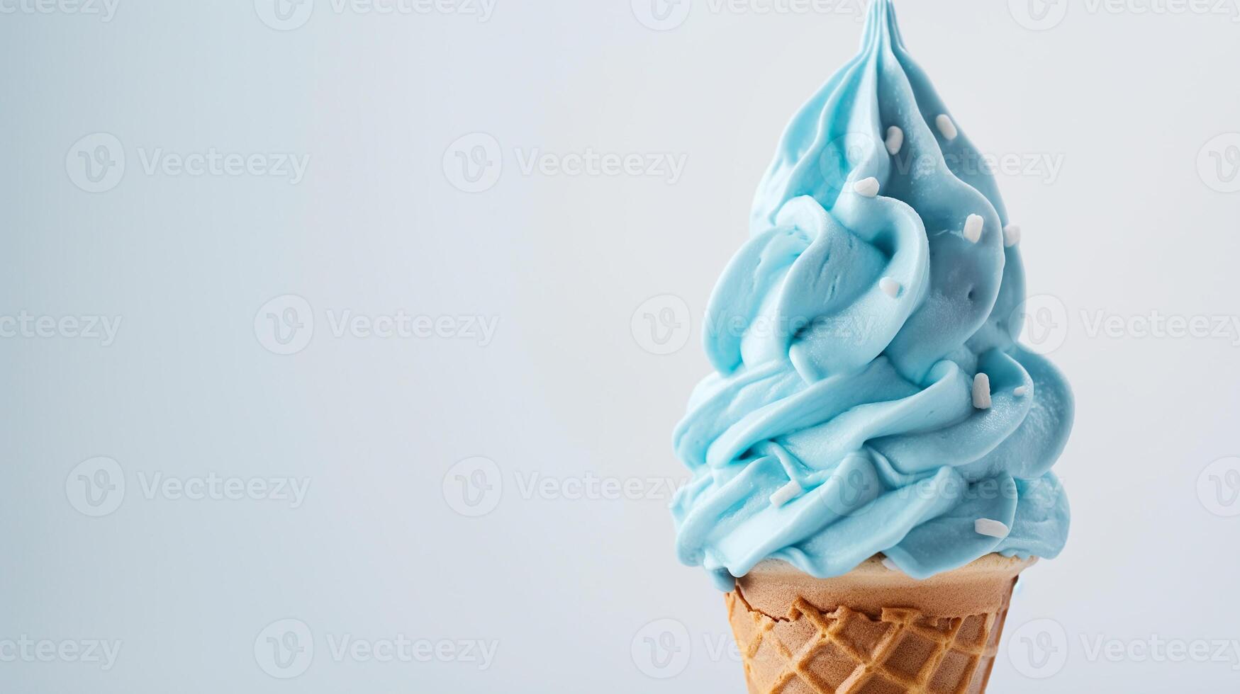 A Sky Blue ice cream cone on a blank white background, summery setting with copy space photo