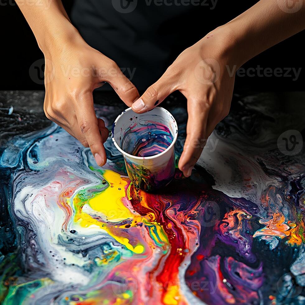 A person holding a cup of paint photo
