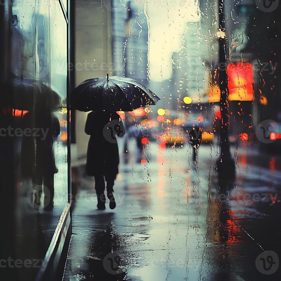A person walking in the rain photo