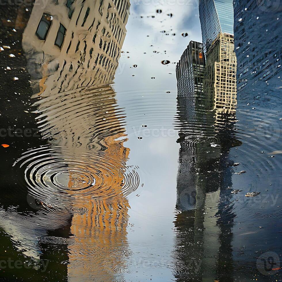 A building reflected in a puddle photo