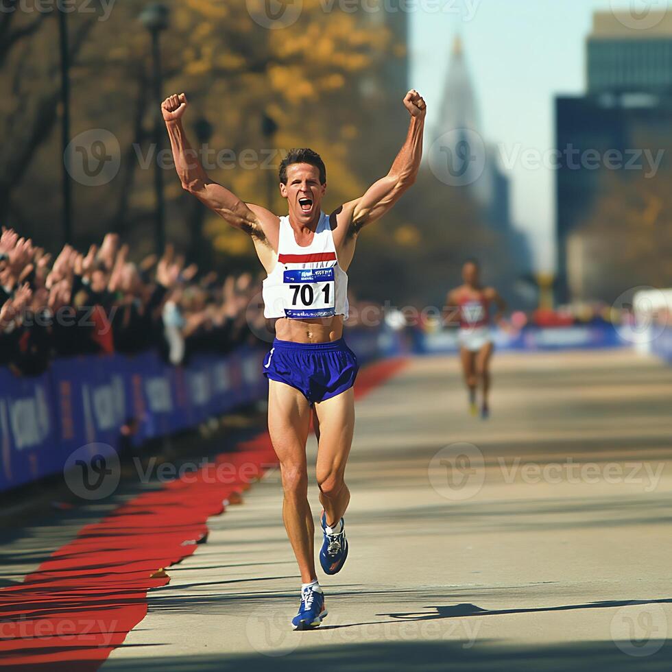 A man running on a road photo