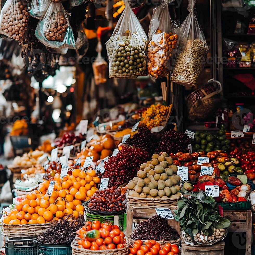A market with lots of fruit and vegetables photo