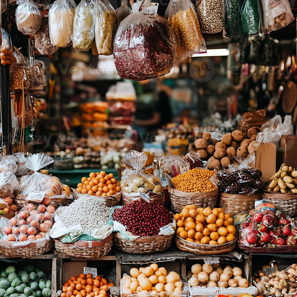 A market with lots of fruit and vegetables photo