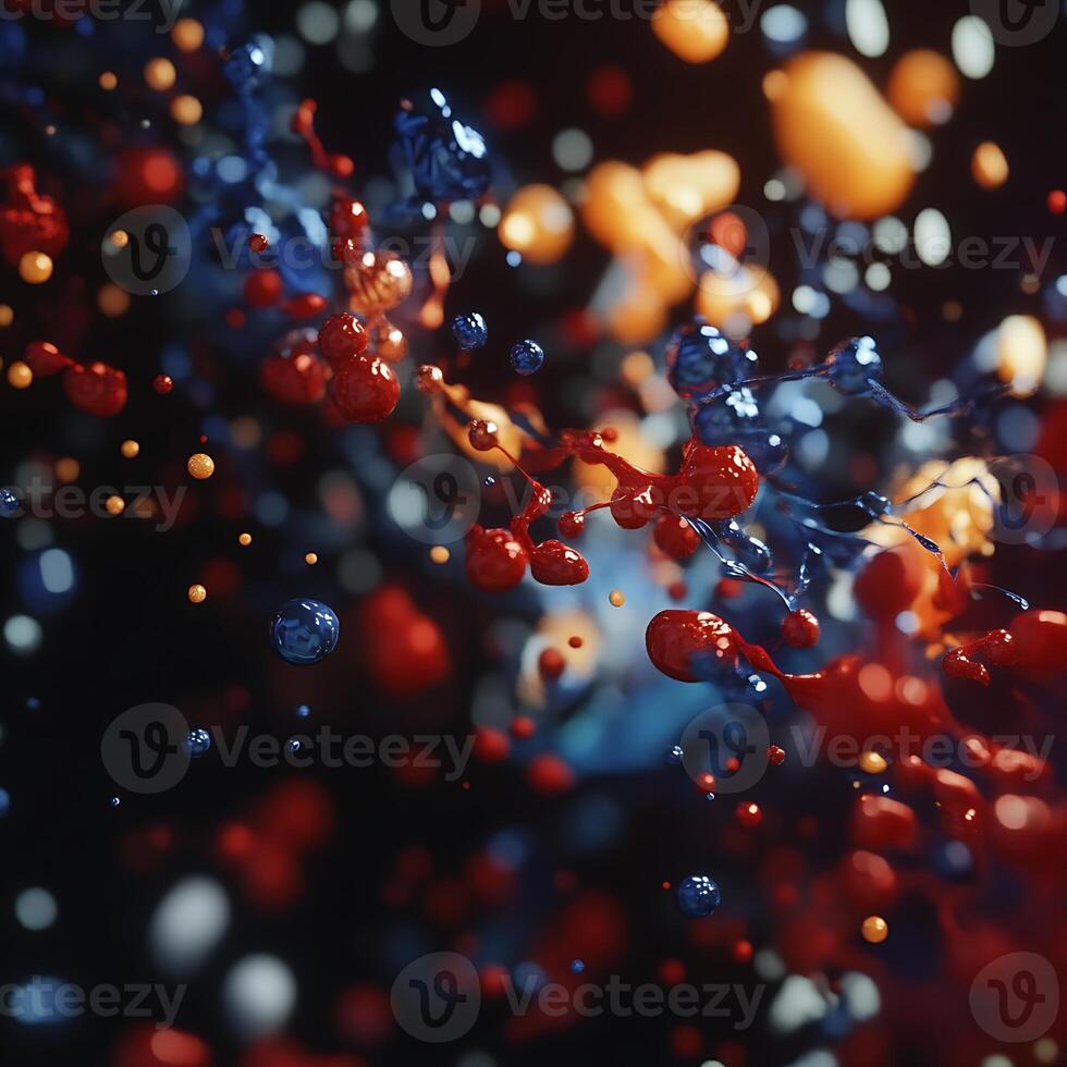 A colorful and abstract image of bubbles and red, blue and white photo