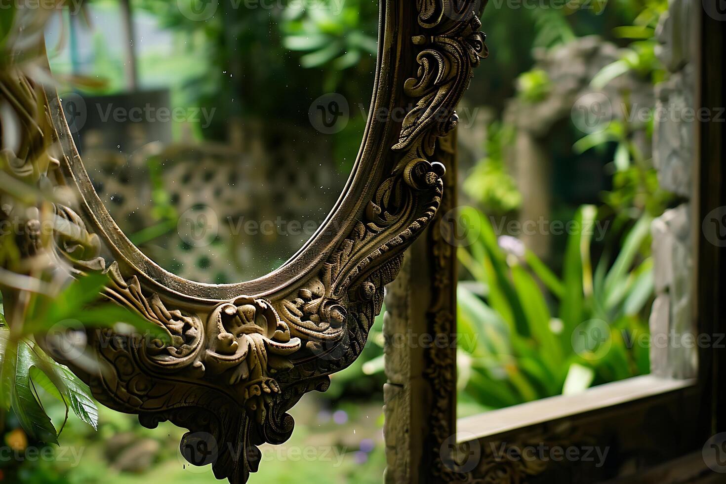 A mirror is hanging on a wall photo