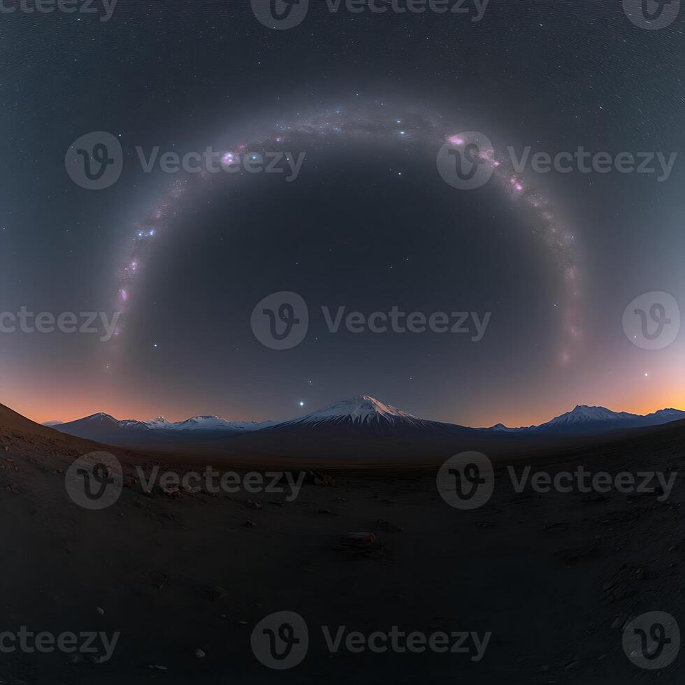 A virtual reality image of a mountain with a rainbow photo