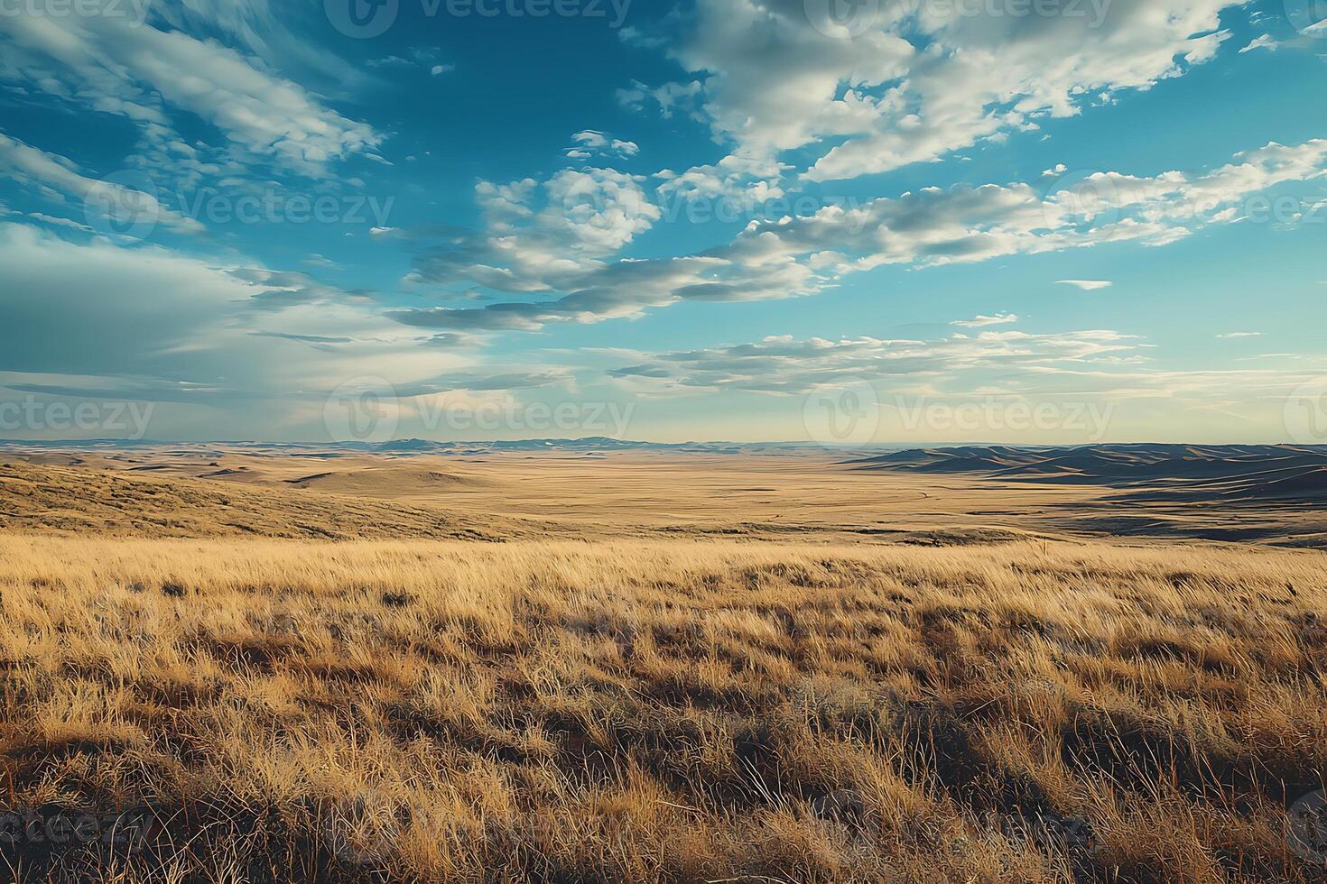 A large field with grass and clouds photo