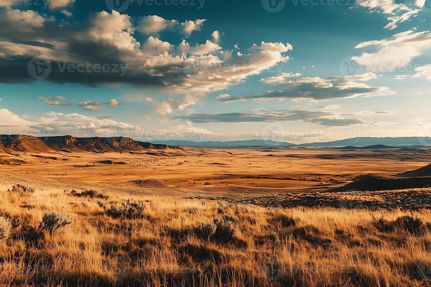 A large open field with tall grass and a few trees photo