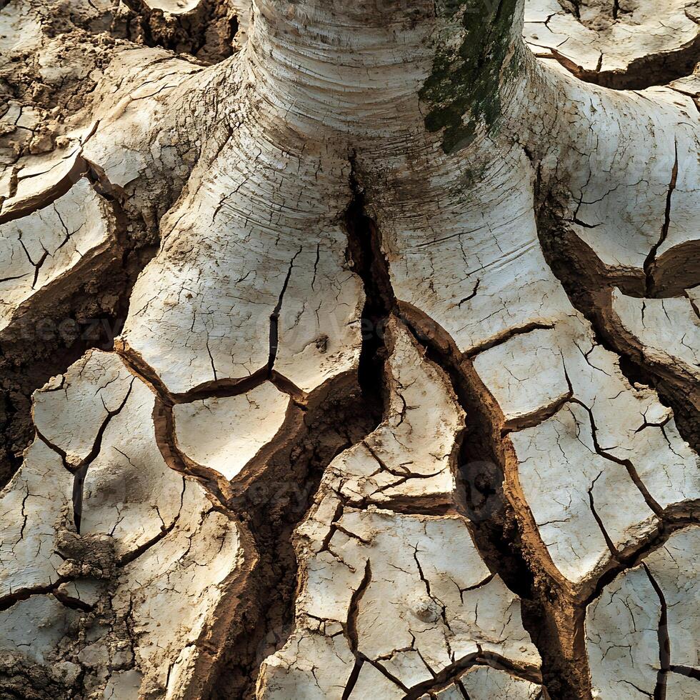 A tree with cracks in the ground photo