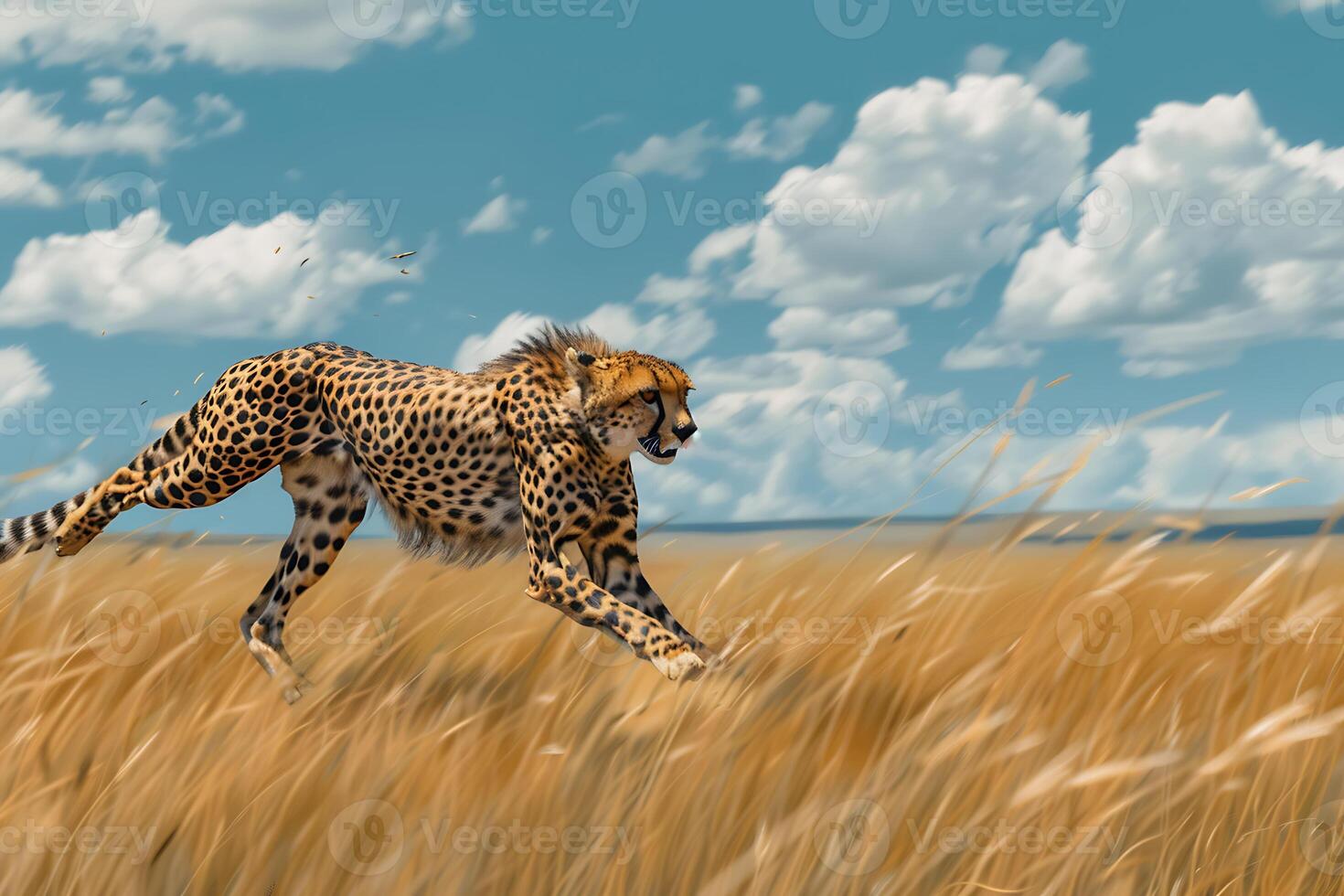 Cheetah running in the grass photo