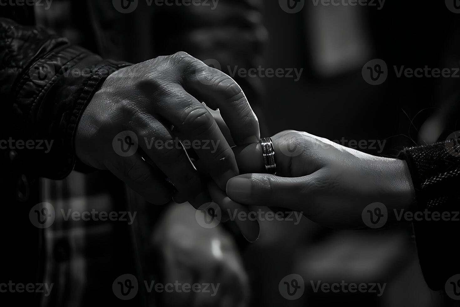 A black and white photo of a man and woman holding hands