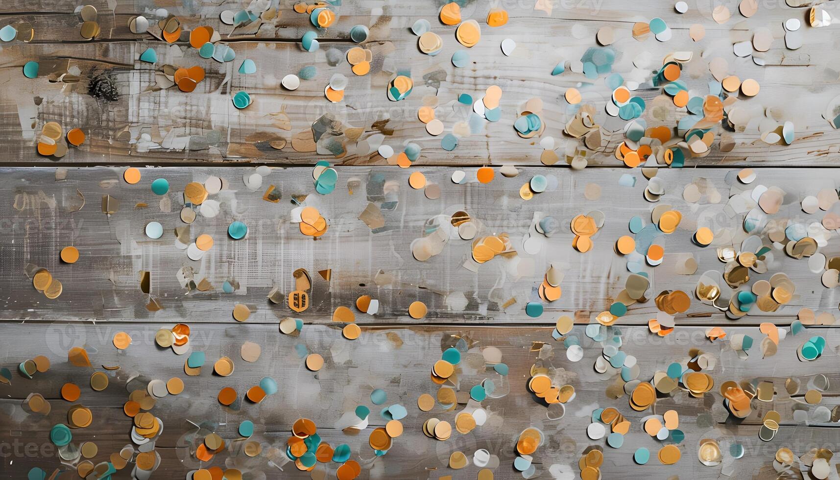 A wooden wall with many confetti dots on it photo