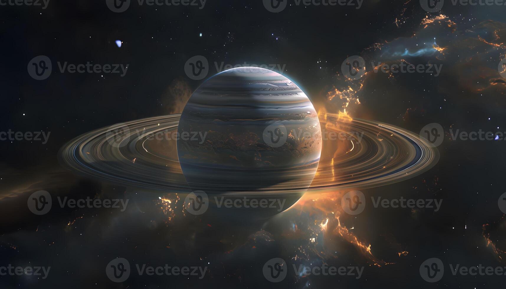 Saturn in the outer space with a ring around it photo