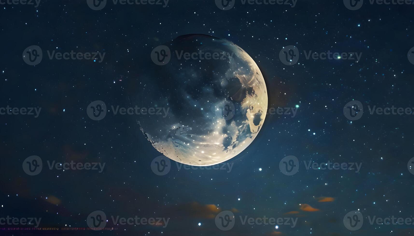 A moon in the night sky with stars photo
