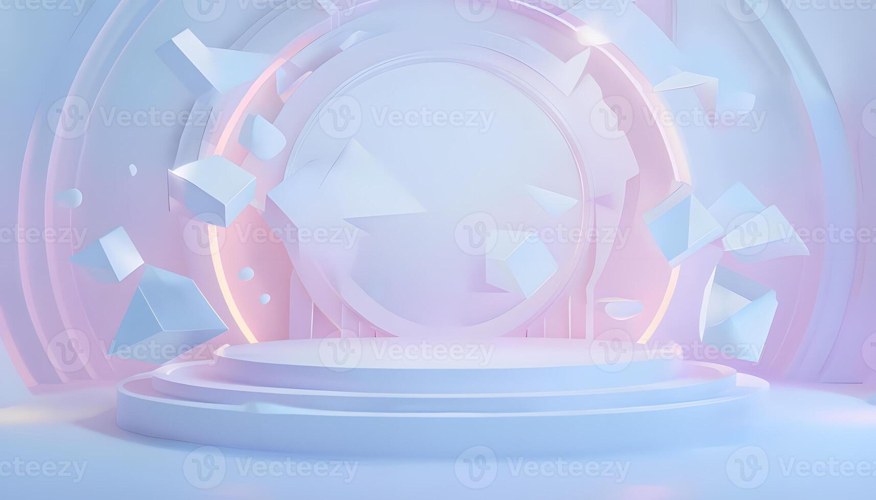 An empty stage with a white background and a blue light photo