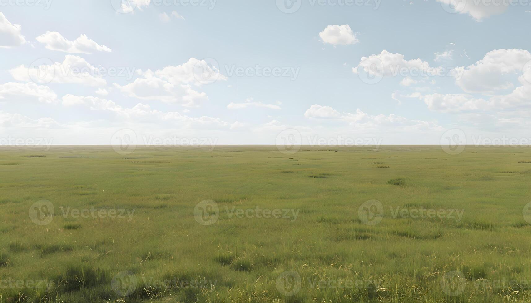 A large field with grass and clouds in the distance photo