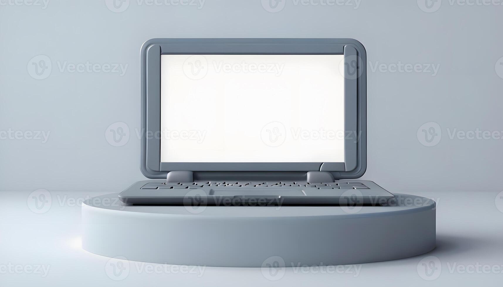 A laptop computer on a pedestal with a blank screen photo