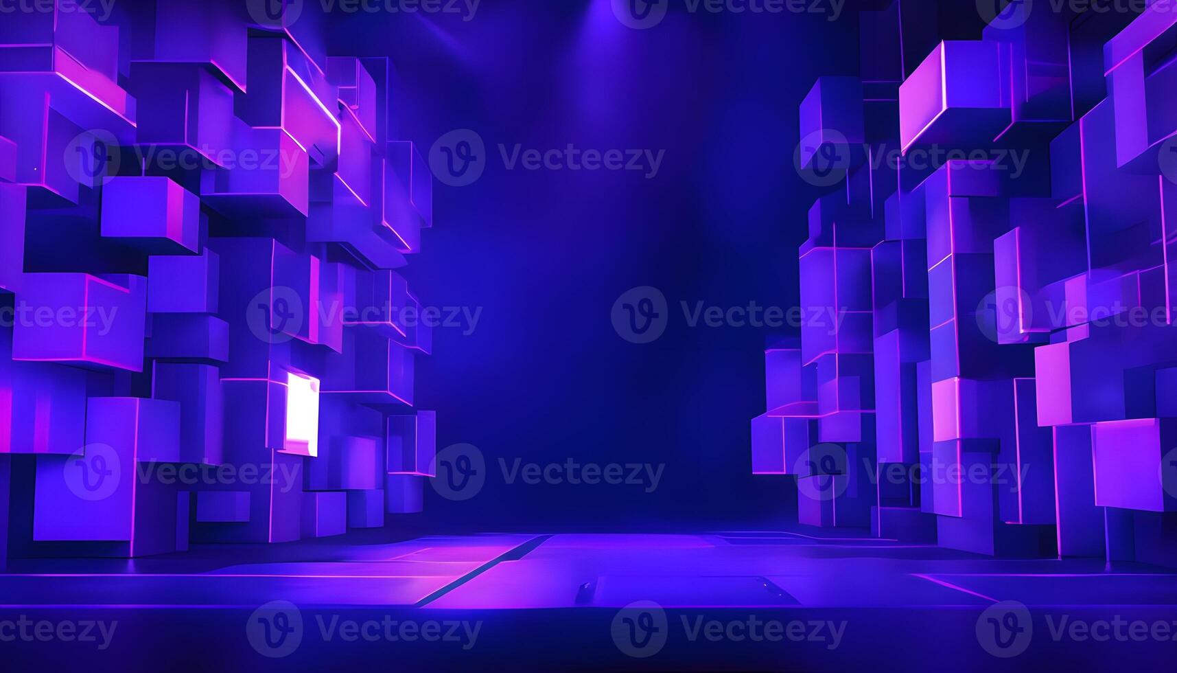 Abstract 3d scene with purple cubes and light photo