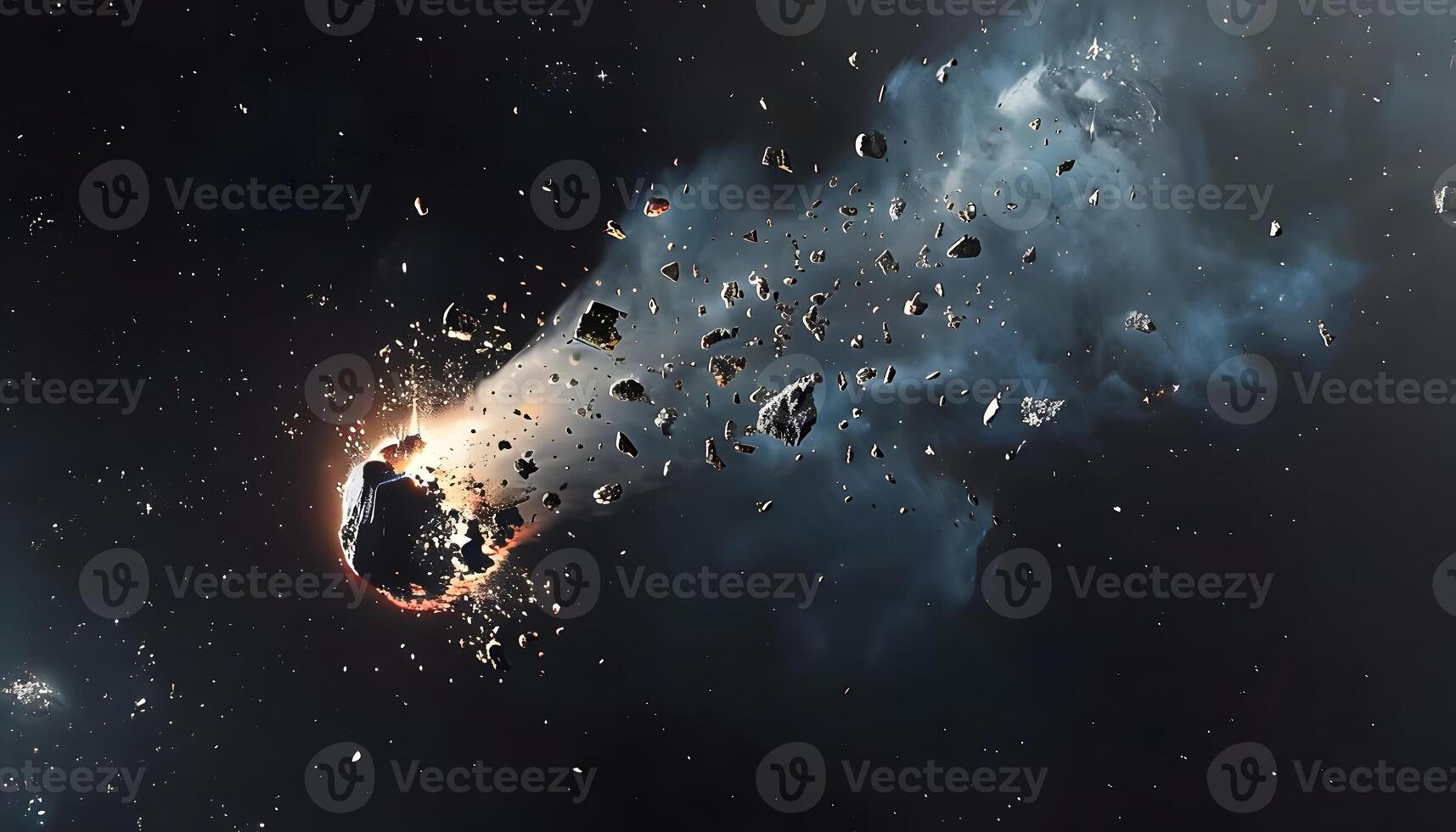 An asteroid is being hit by a large object photo