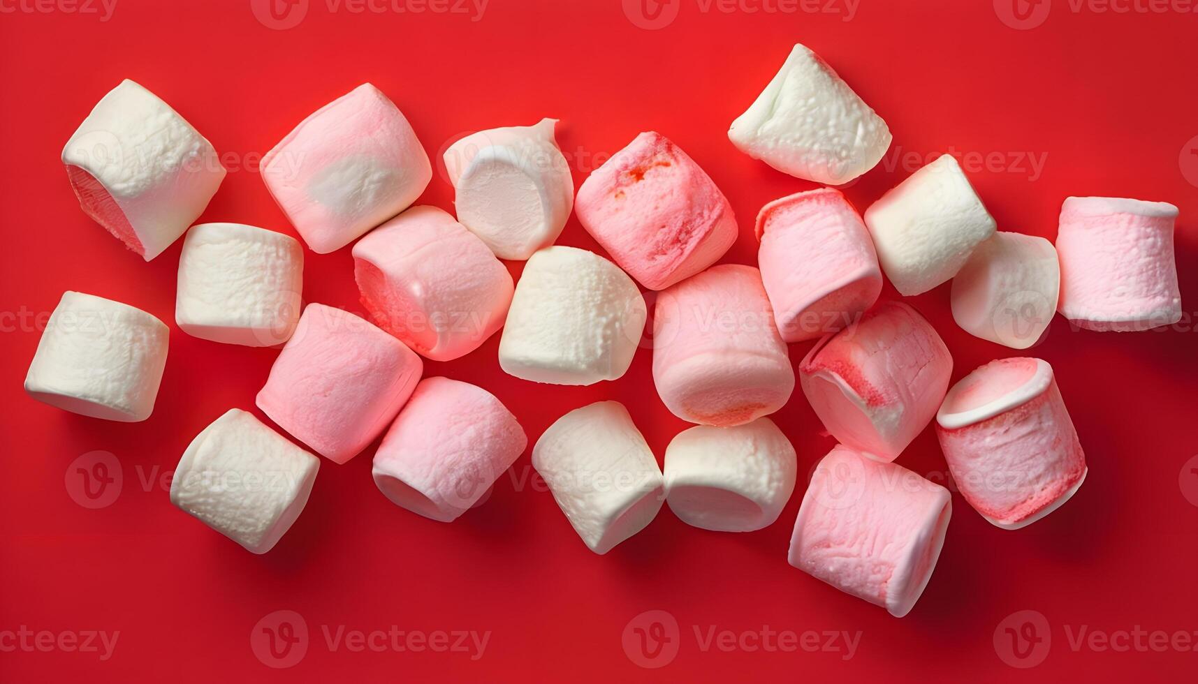 A pile of marshmallows on a red background photo