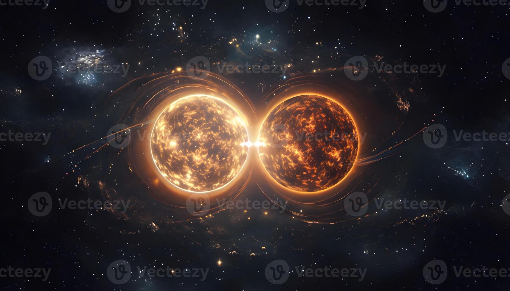 Two suns in space with a star in the middle photo