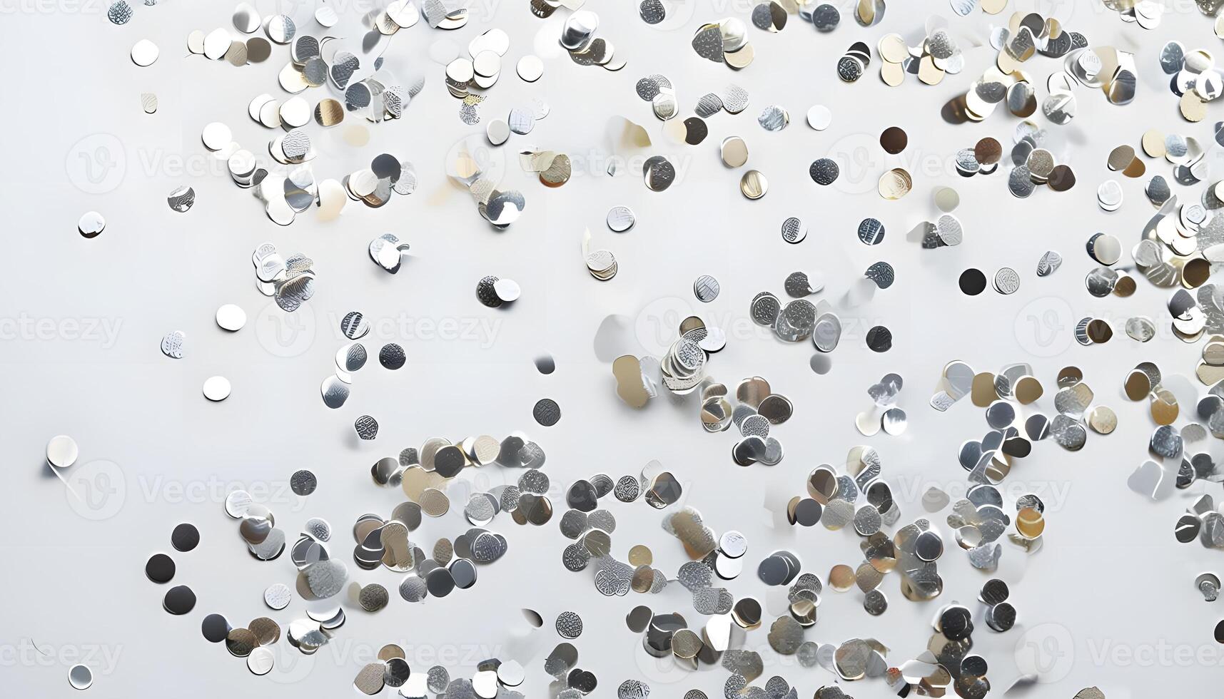 A large group of silver confetti is on the wall photo