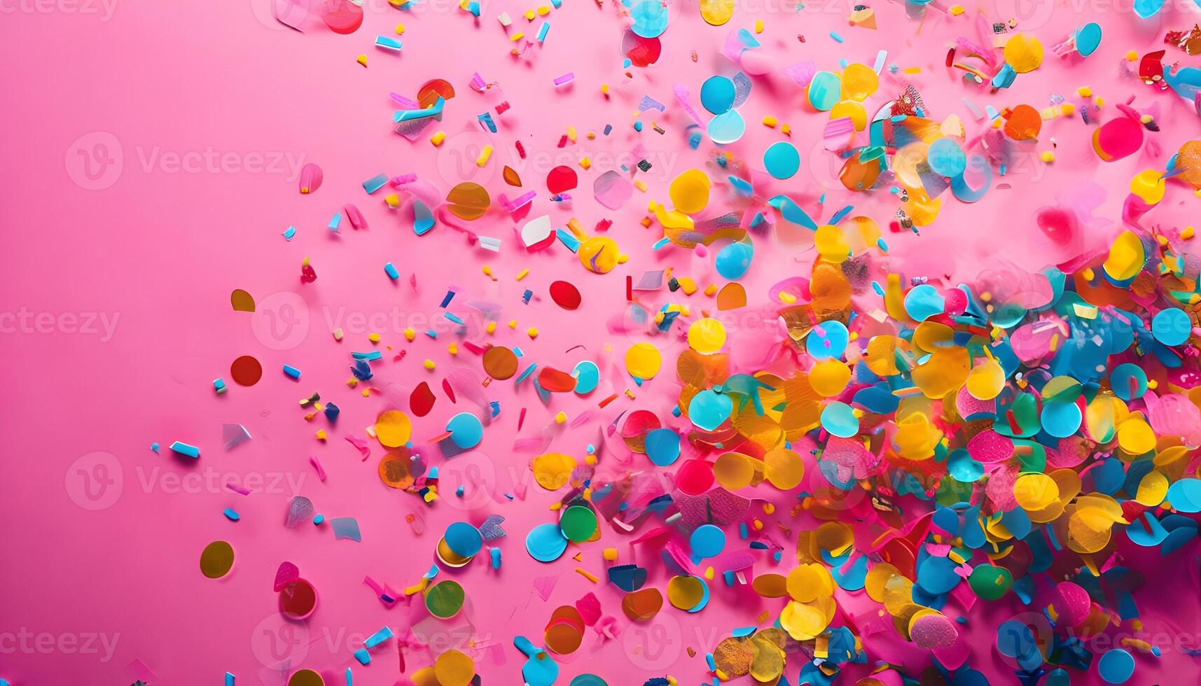 Colorful confetti falling on a pink background photo