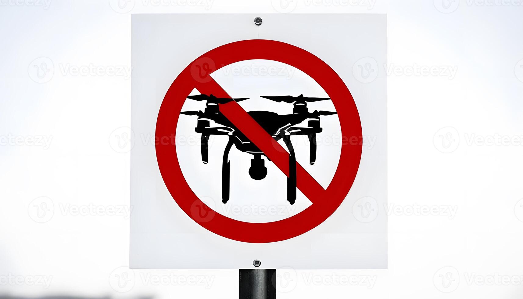 A no drone sign is shown in front of a building photo