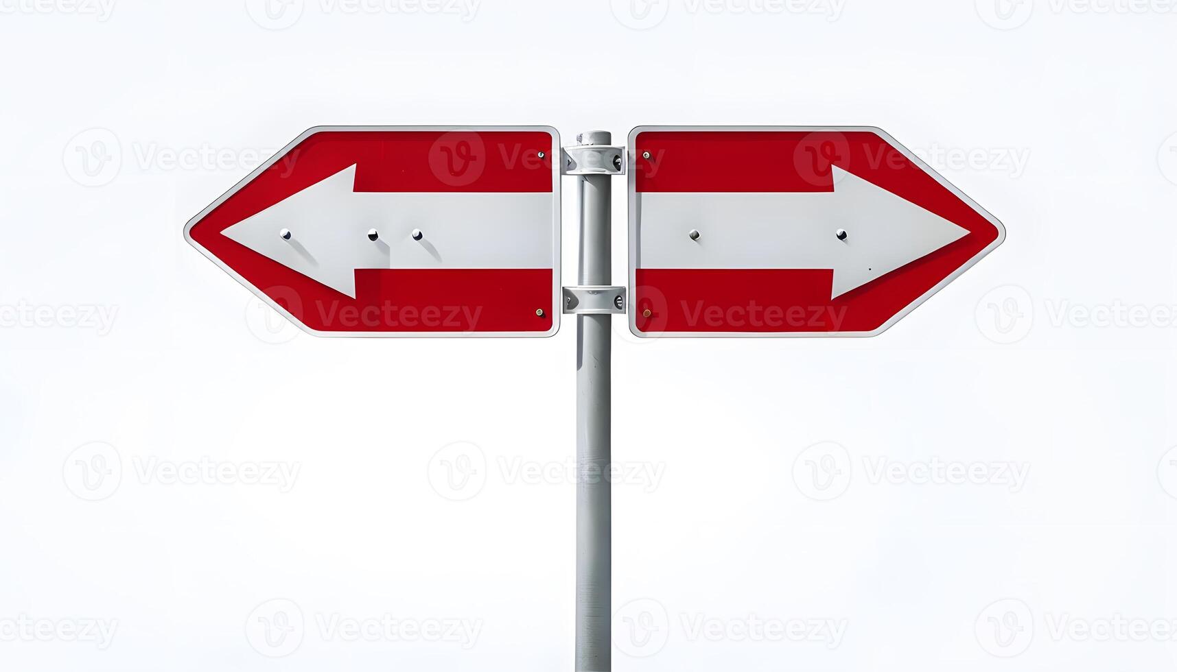 Two red and white signs pointing in opposite directions photo