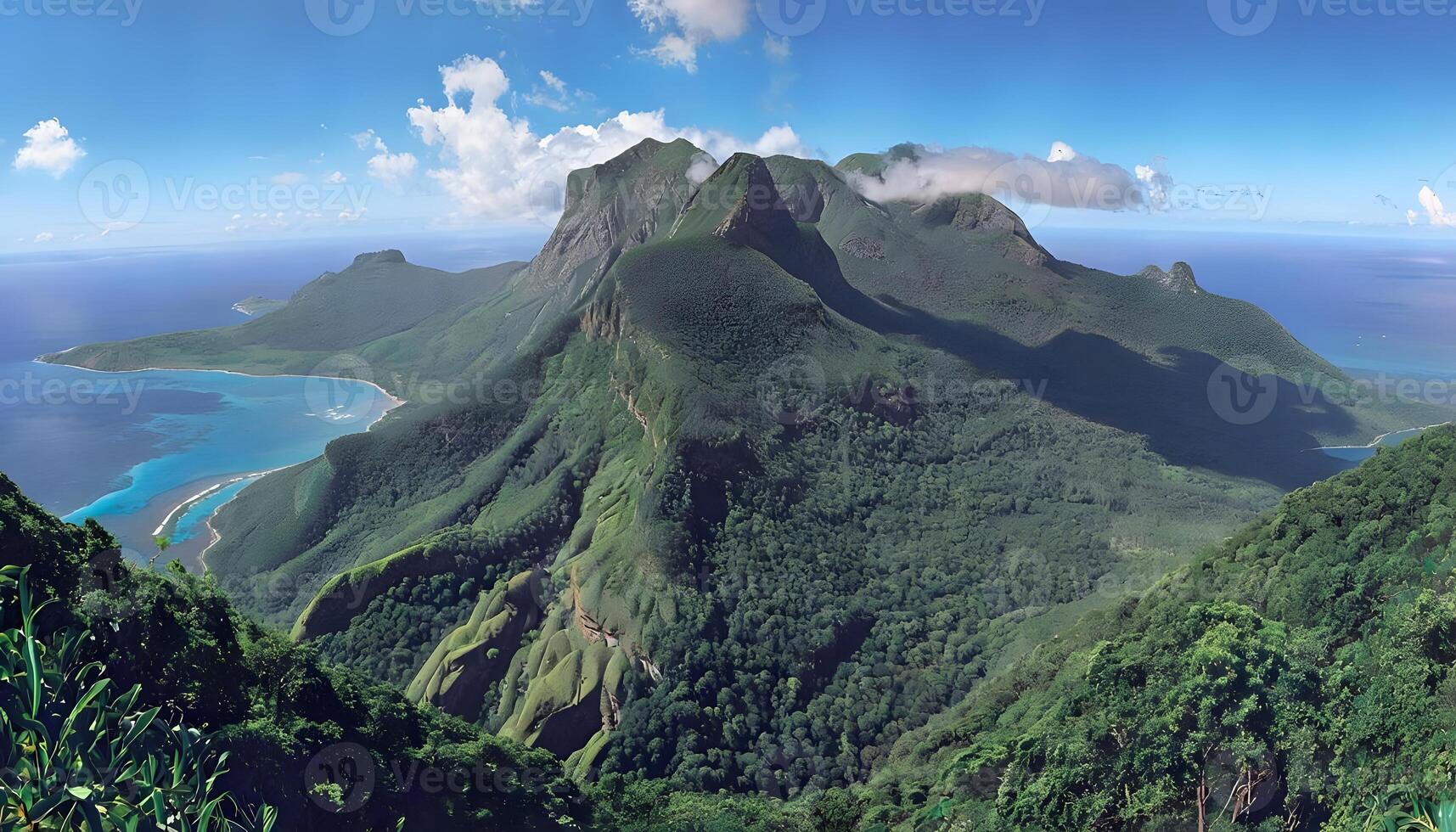 A view of a mountain range with a blue ocean photo