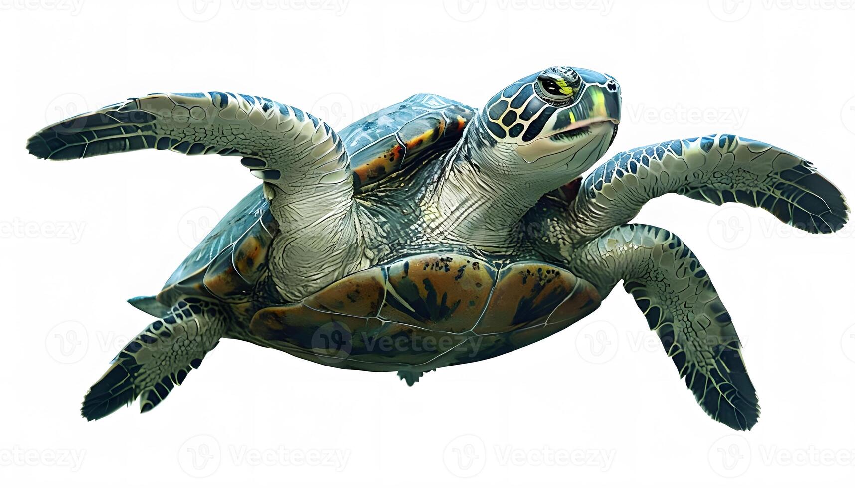 A green sea turtle is swimming in the air photo