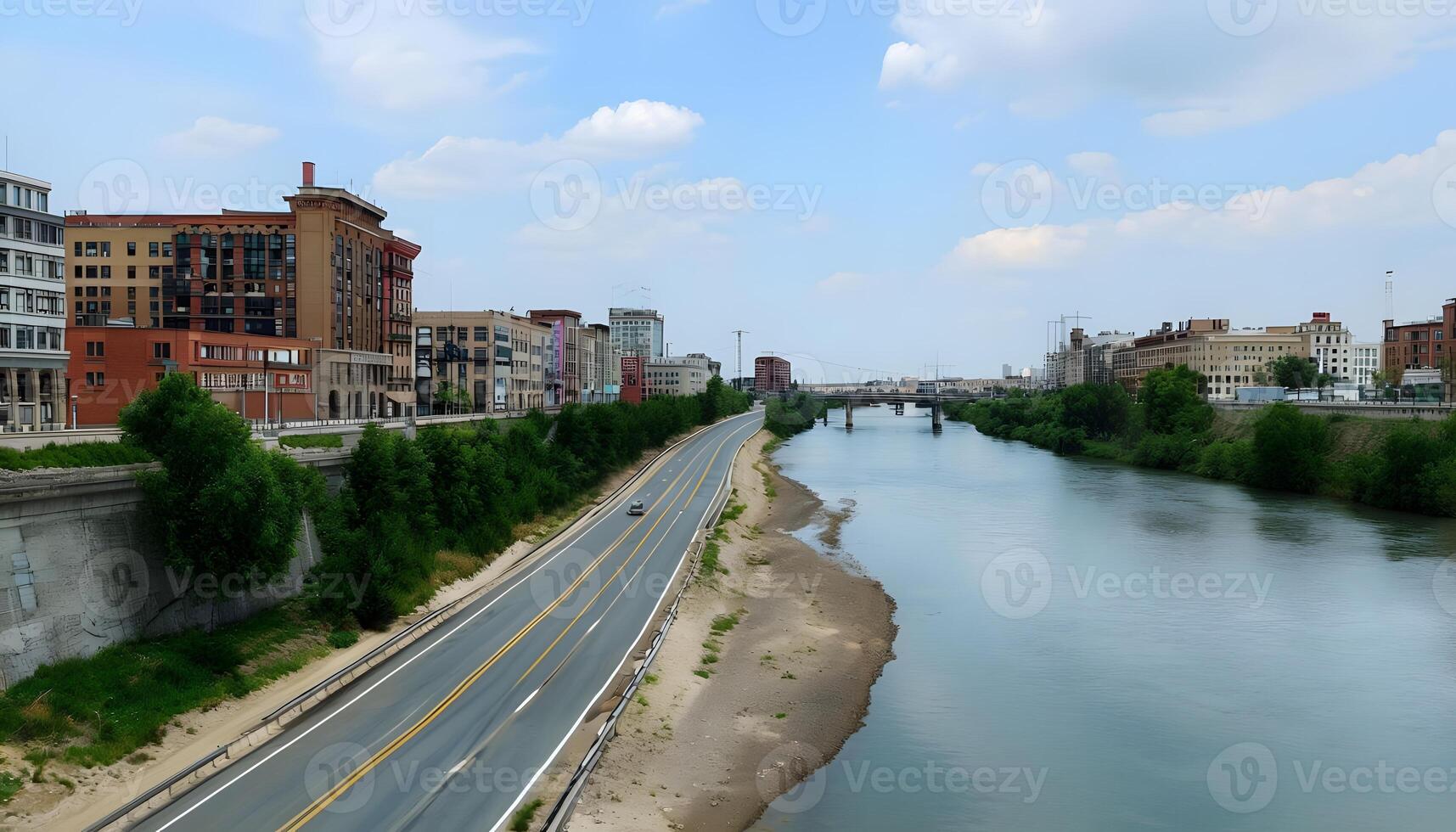 A river with a bridge photo